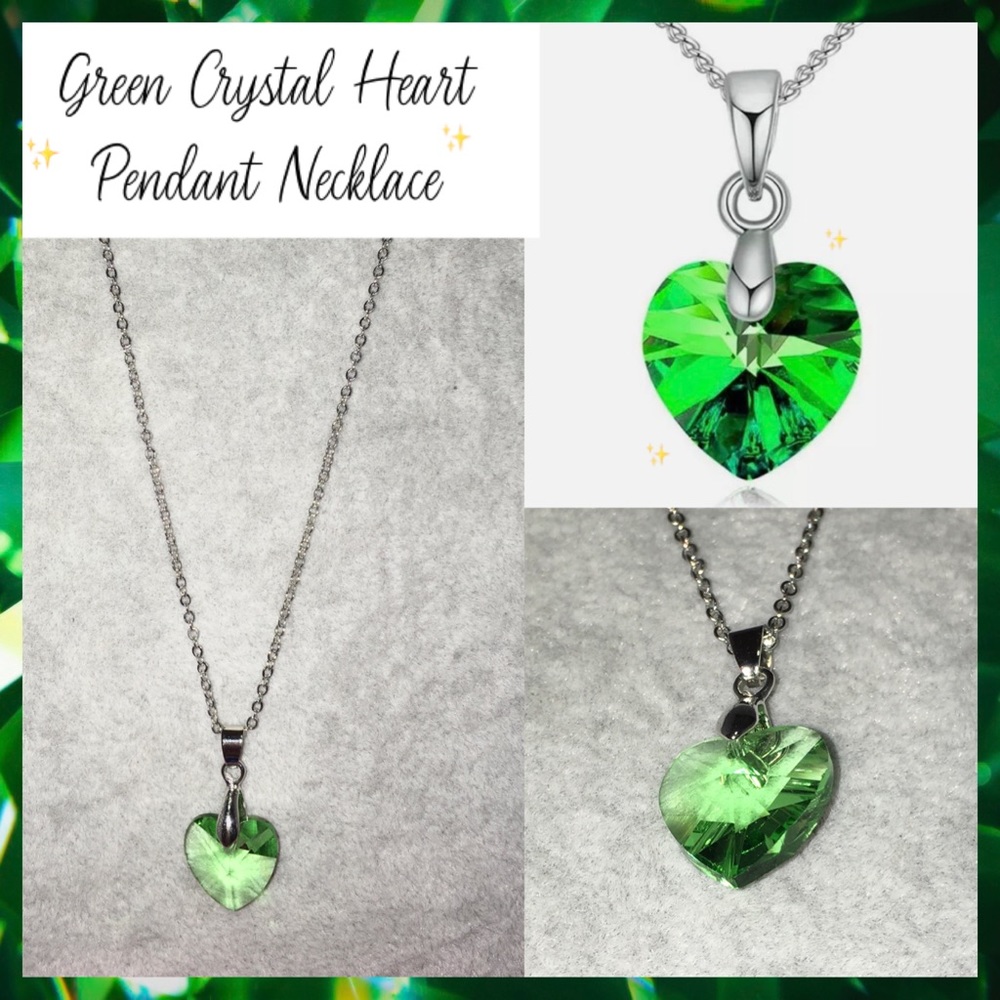 3-$15 💚 Sparkling Green Crystal Heart Pendant Necklace